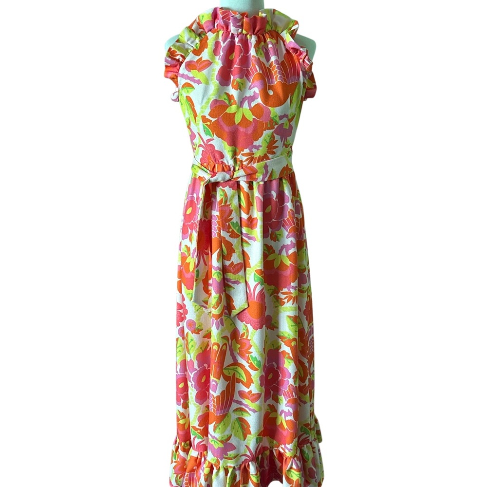 Vibrant Floral Ruffle Maxi Dress